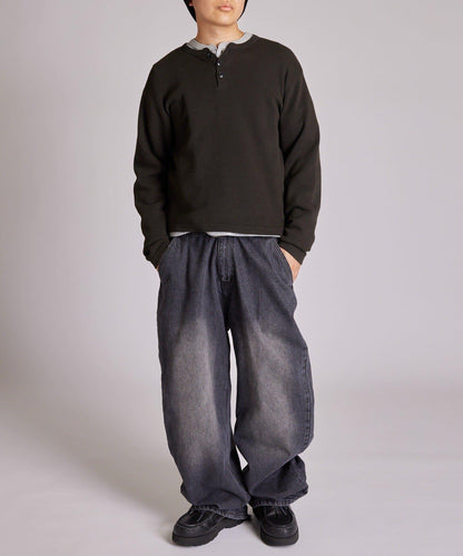 【UNISEX】【Sourcream】華夫格亨利領長袖T恤 [26AW]