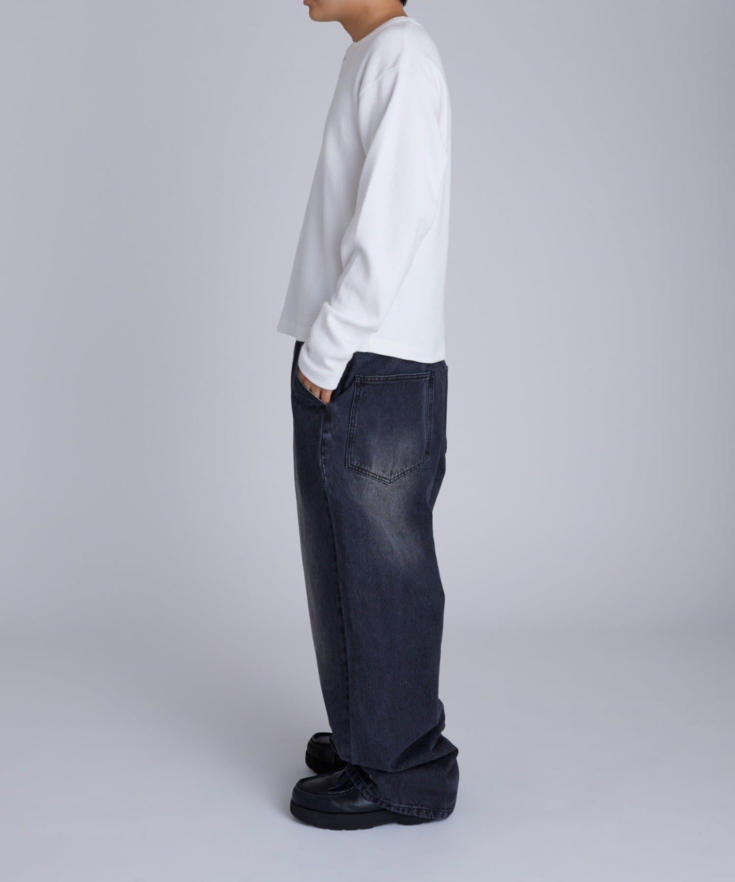【UNISEX】【Sourcream】華夫格亨利領長袖T恤 [26AW]