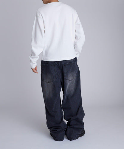 【UNISEX】【Sourcream】華夫格亨利領長袖T恤 [26AW]