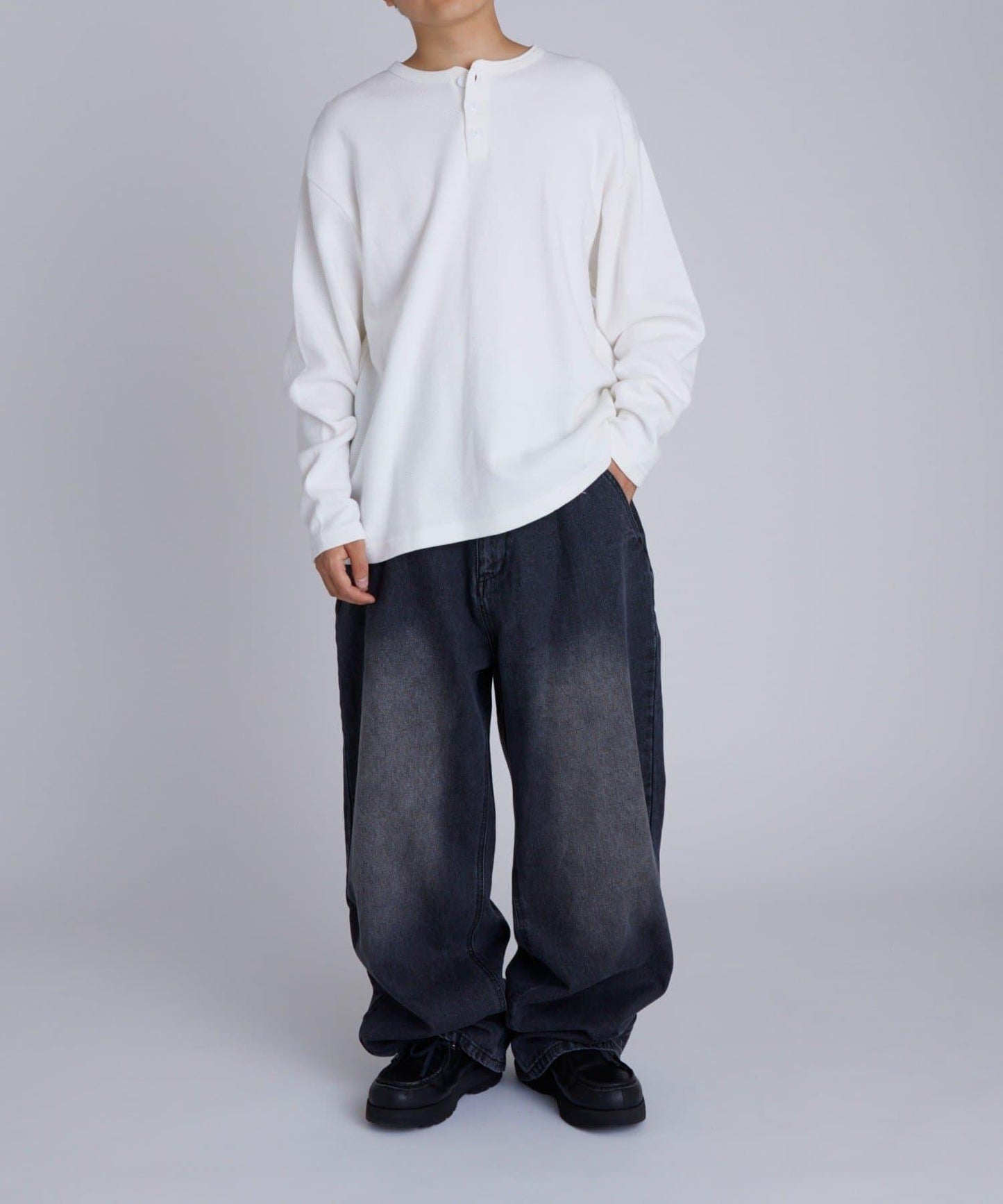 【UNISEX】【Sourcream】華夫格亨利領長袖T恤 [26AW]