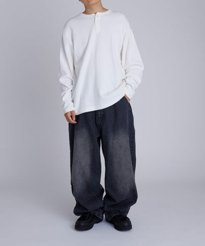 【UNISEX】【Sourcream】華夫格亨利領長袖T恤 [26AW]