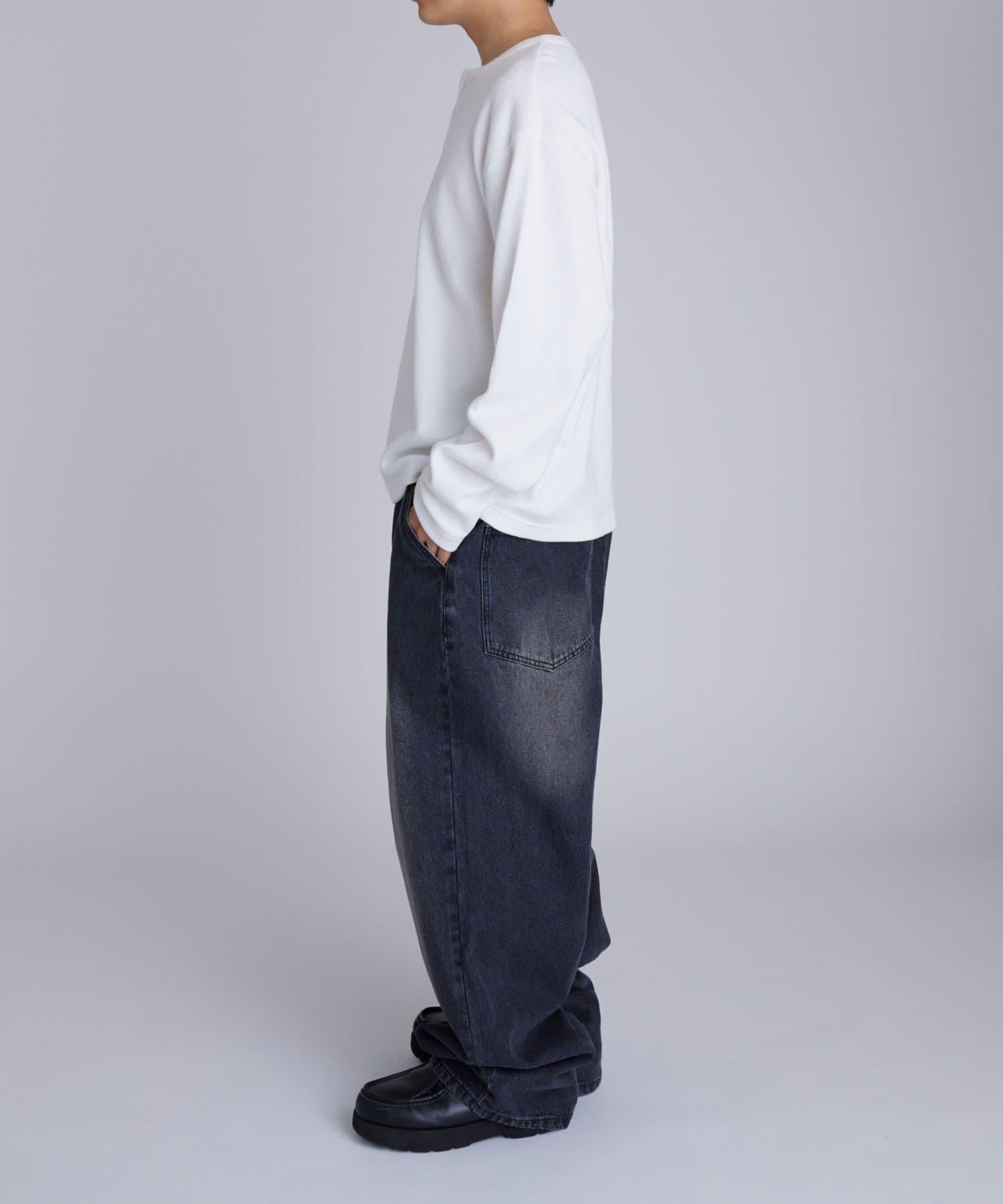 【UNISEX】【Sourcream】華夫格亨利領長袖T恤 [26AW]
