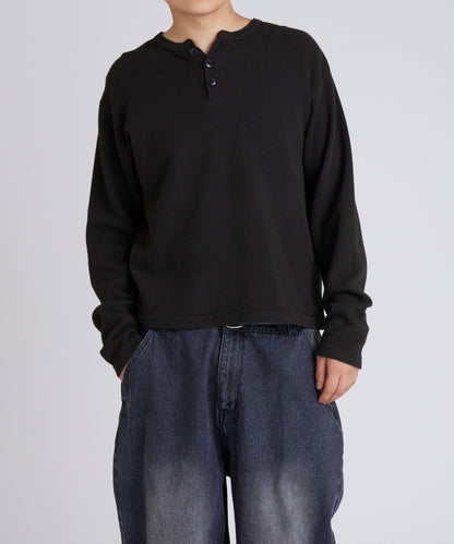 【UNISEX】【Sourcream】華夫格亨利領長袖T恤 [26AW]