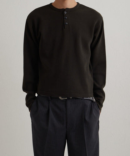 【UNISEX】【Sourcream】華夫格亨利領長袖T恤 [26AW]