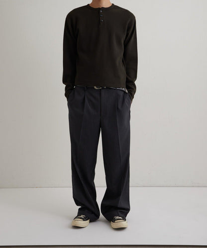 【UNISEX】【Sourcream】華夫格亨利領長袖T恤 [26AW]