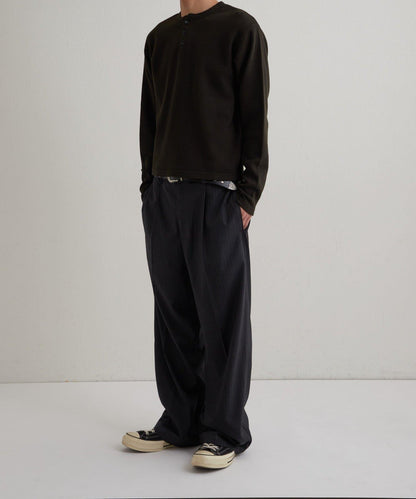 【UNISEX】【Sourcream】華夫格亨利領長袖T恤 [26AW]