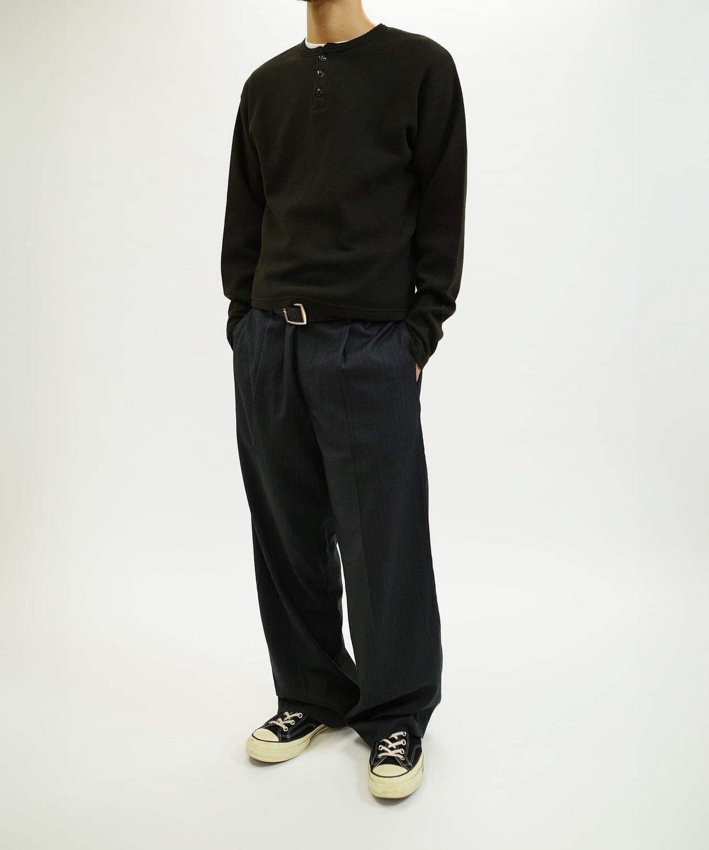 【UNISEX】【Sourcream】華夫格亨利領長袖T恤 [26AW]