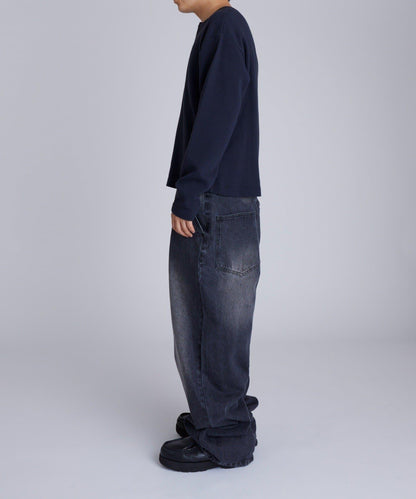 【UNISEX】【Sourcream】華夫格亨利領長袖T恤 [26AW]