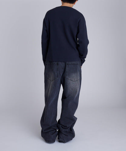 【UNISEX】【Sourcream】華夫格亨利領長袖T恤 [26AW]