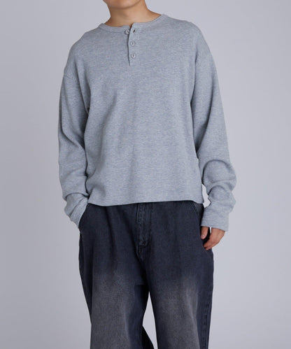 【UNISEX】【Sourcream】華夫格亨利領長袖T恤 [26AW]