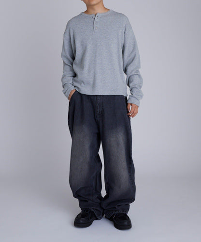 【UNISEX】【Sourcream】華夫格亨利領長袖T恤 [26AW]