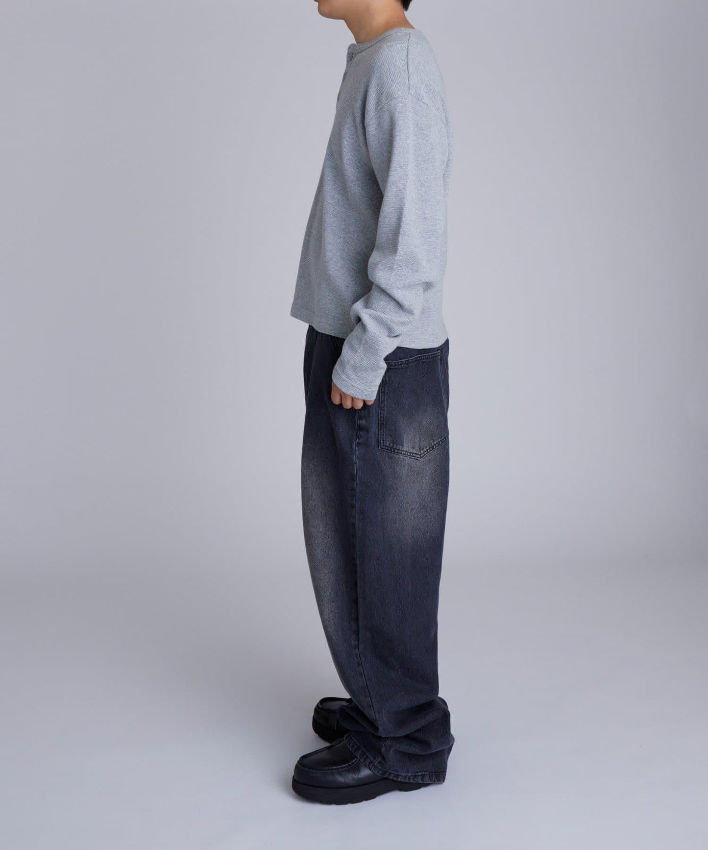 【UNISEX】【Sourcream】華夫格亨利領長袖T恤 [26AW]