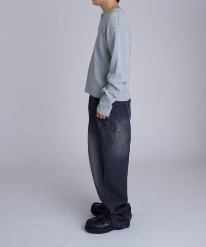 【UNISEX】【Sourcream】華夫格亨利領長袖T恤 [26AW]