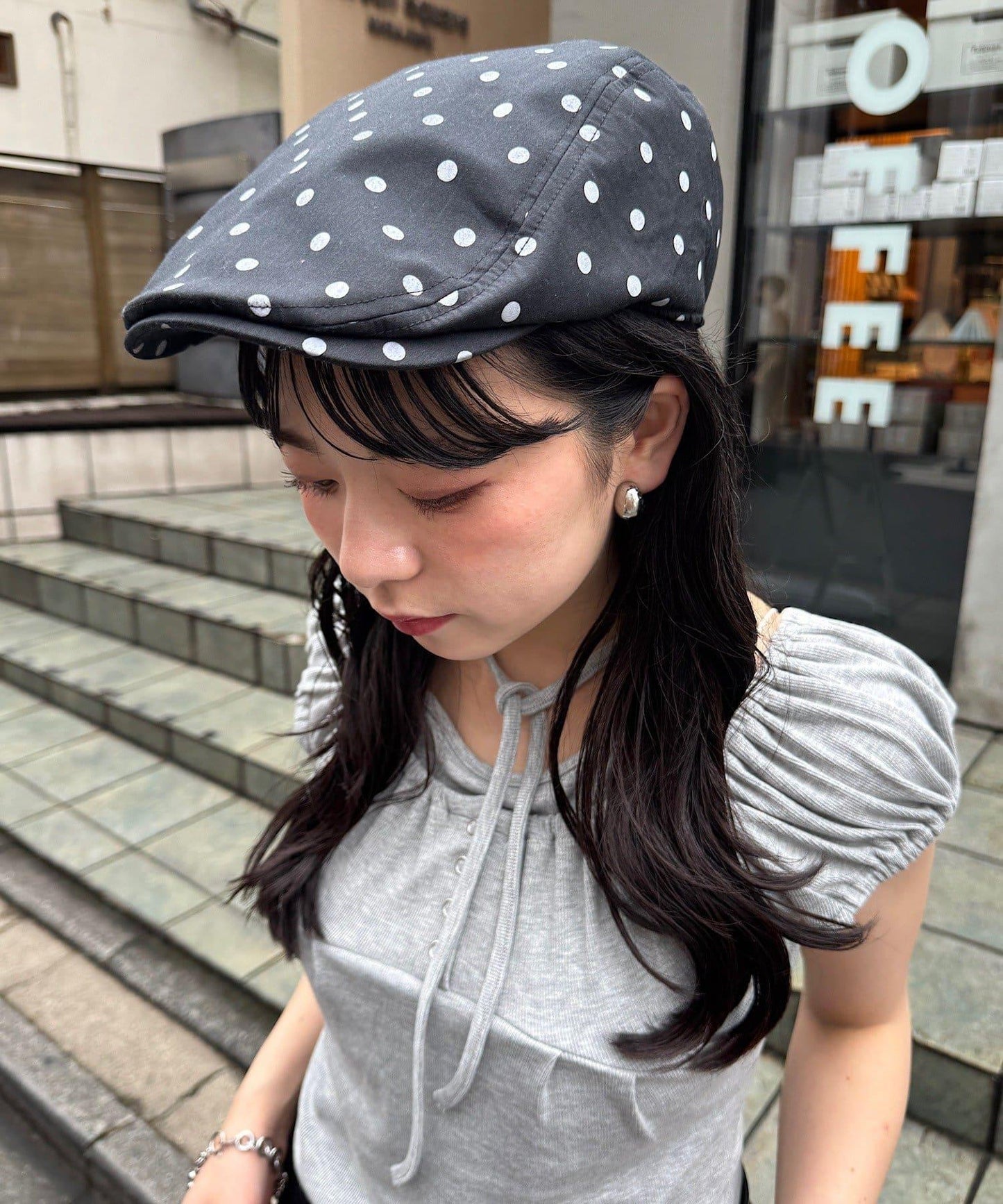 波點拼色無地 獵鴨帽