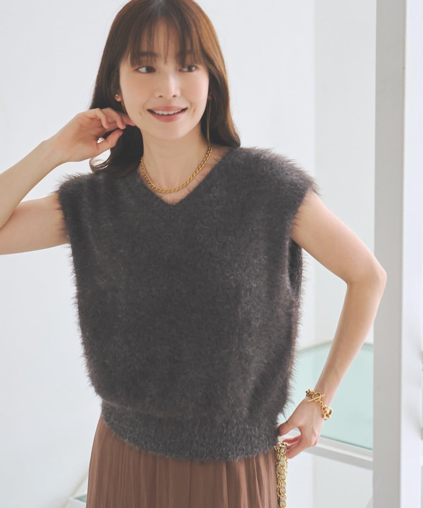 前後兩穿法式毛絨針織衫