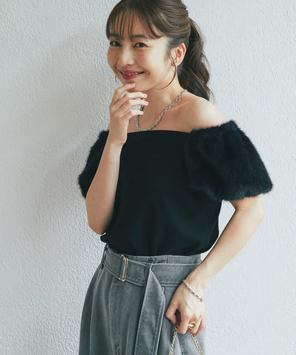 仿皮草袖針織衫
