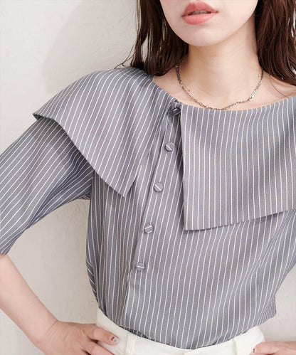 【natural couture】接觸冷感機洗防皺不對稱領上衣