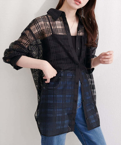 natural couture 透視格紋襯衫