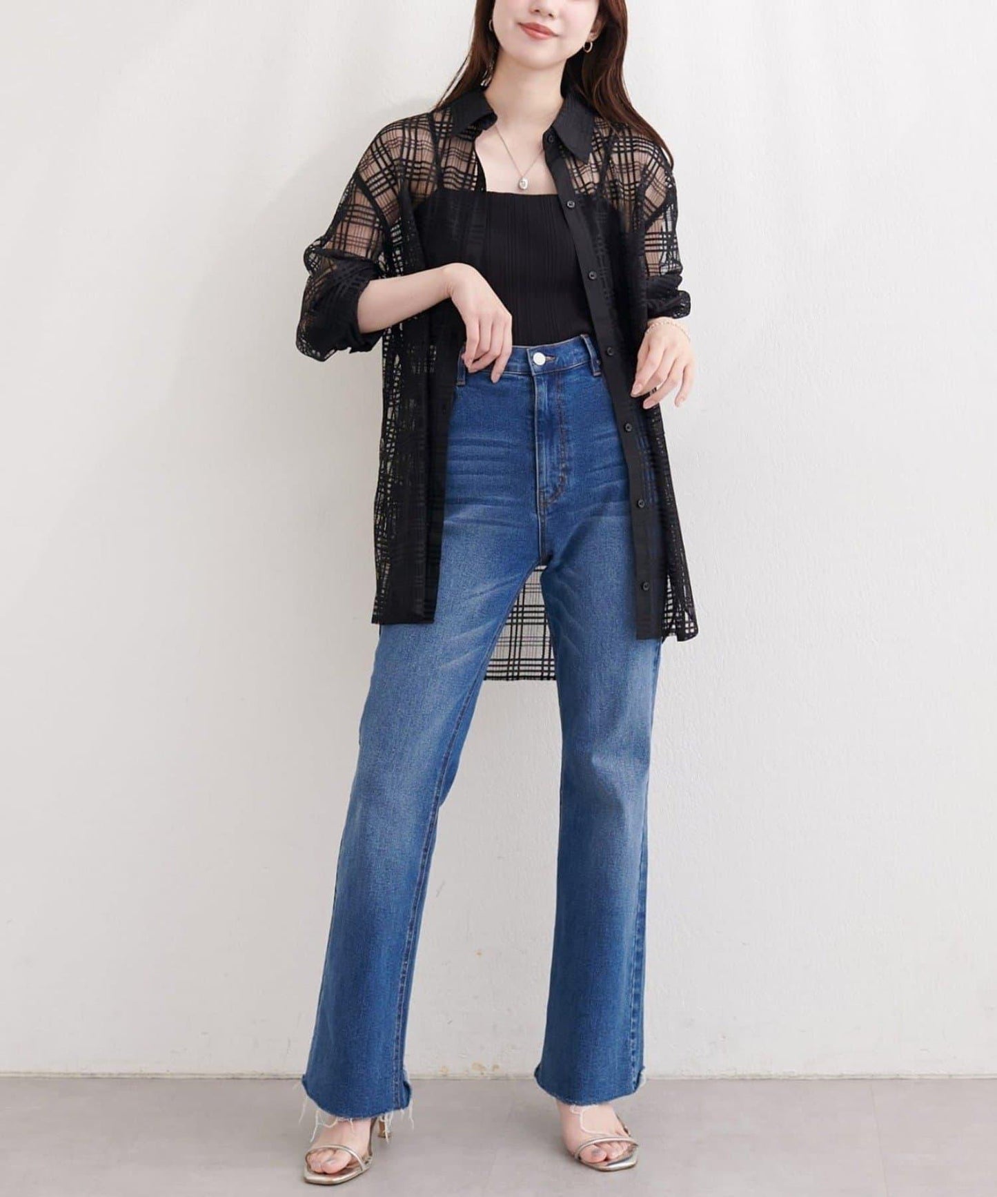 natural couture 透視格紋襯衫