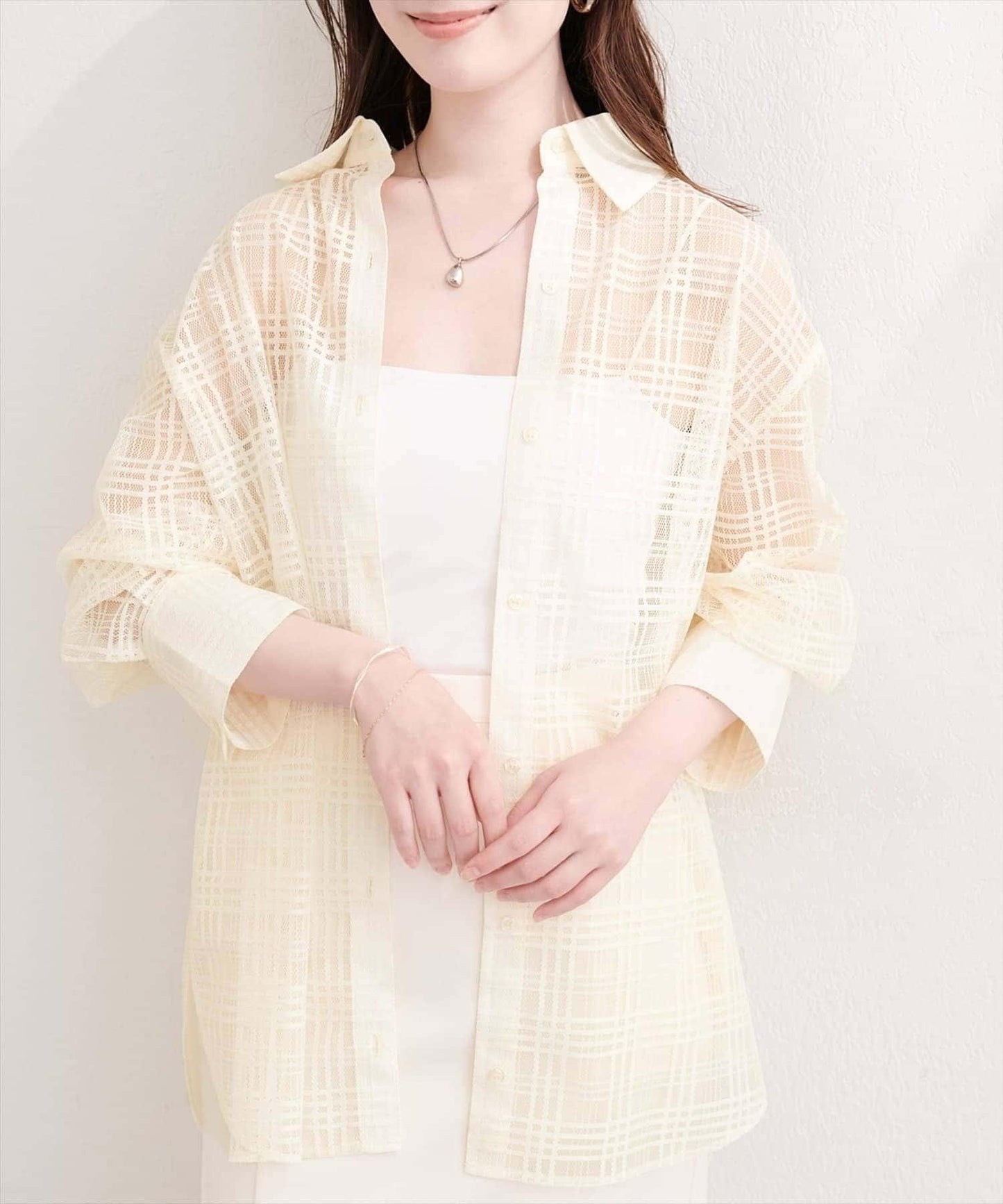 natural couture 透視格紋襯衫