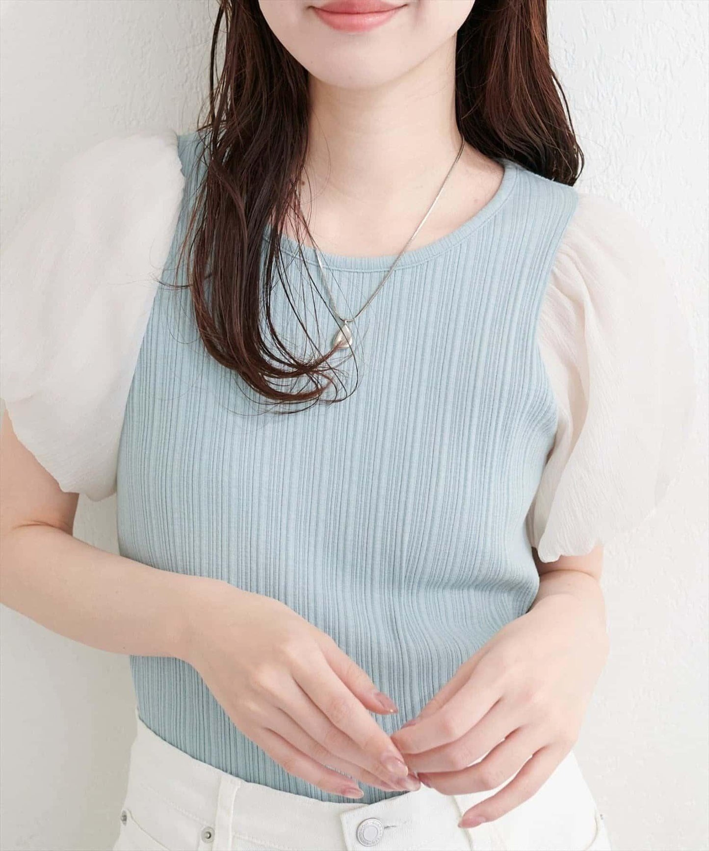 natural couture 透視燈籠袖上衣