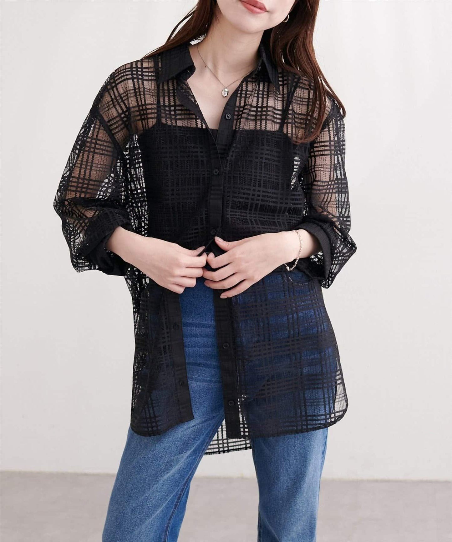 natural couture 透視格紋襯衫