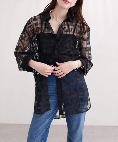 natural couture 透視格紋襯衫