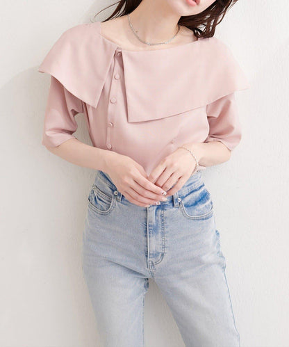 【natural couture】接觸冷感機洗防皺不對稱領上衣