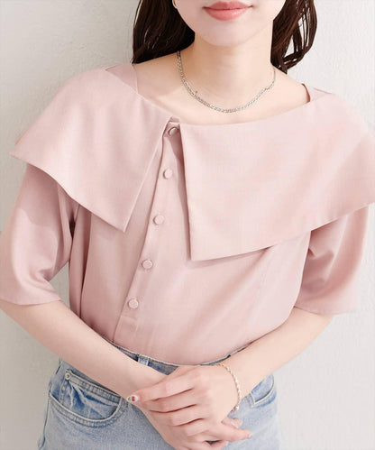 【natural couture】接觸冷感機洗防皺不對稱領上衣