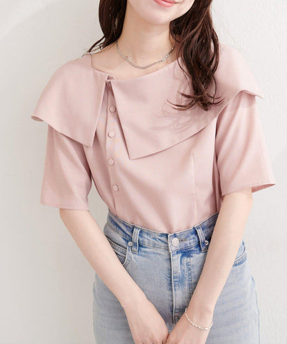 【natural couture】接觸冷感機洗防皺不對稱領上衣