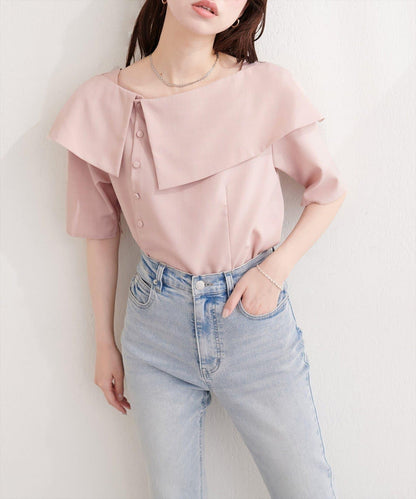 【natural couture】接觸冷感機洗防皺不對稱領上衣