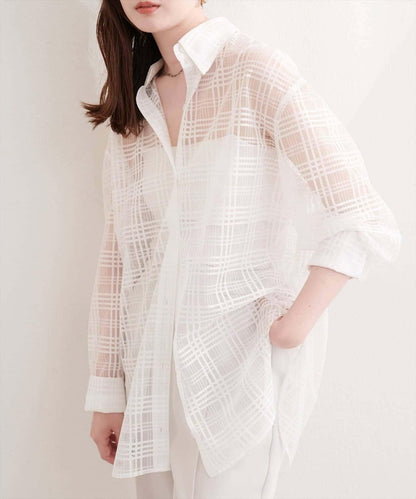 natural couture 透視格紋襯衫