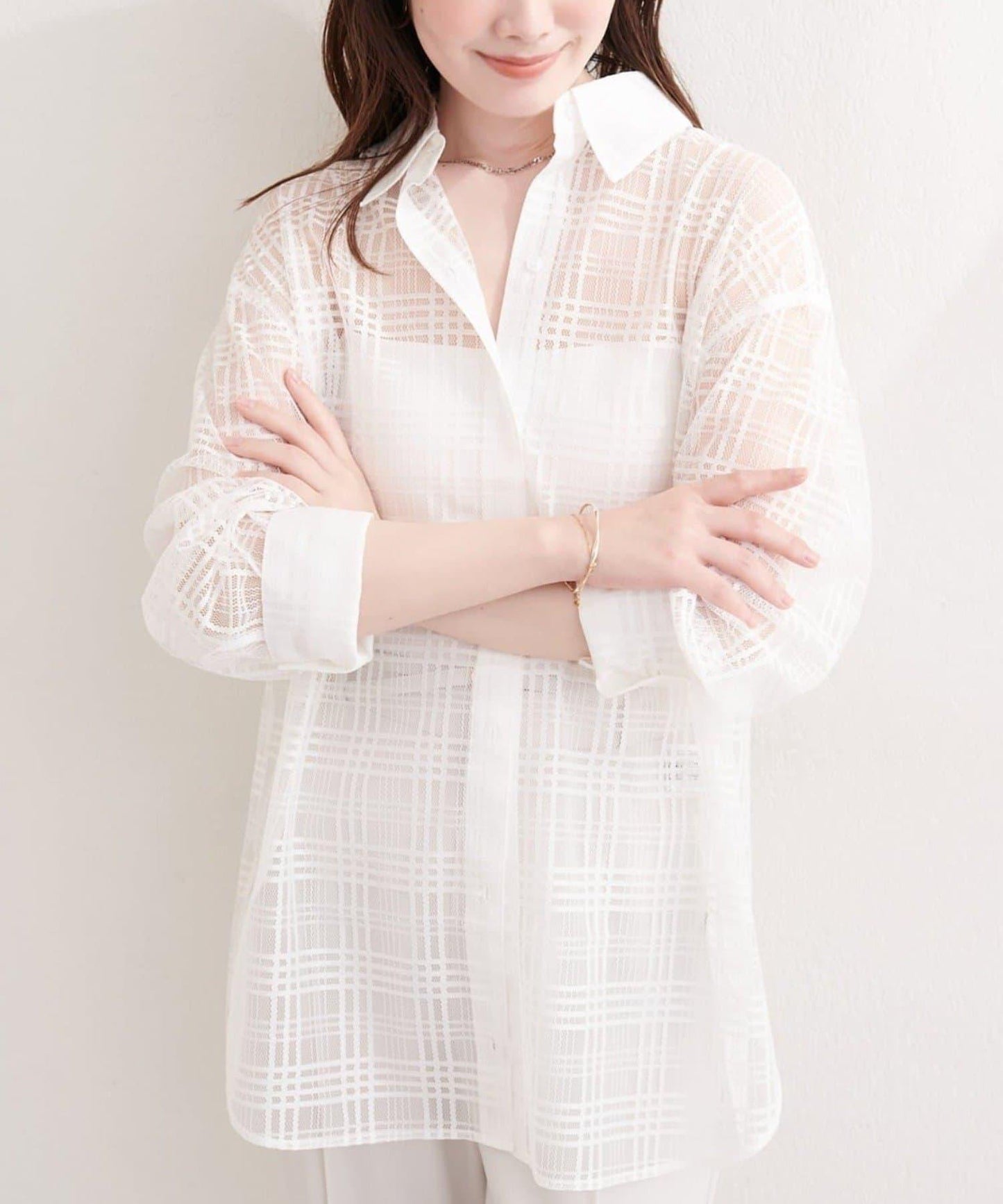 natural couture 透視格紋襯衫