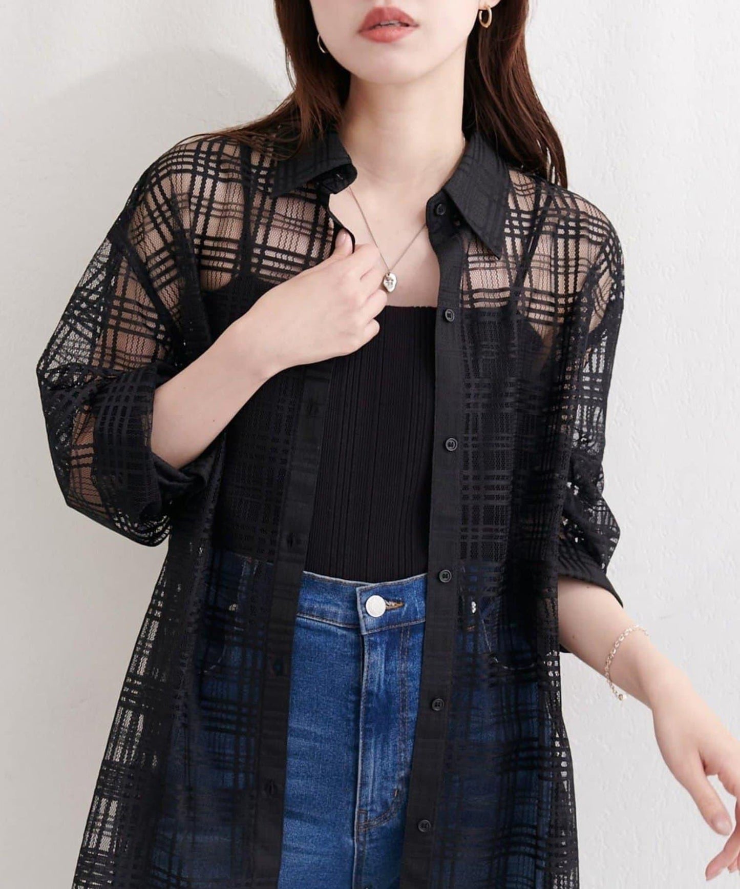 natural couture 透視格紋襯衫
