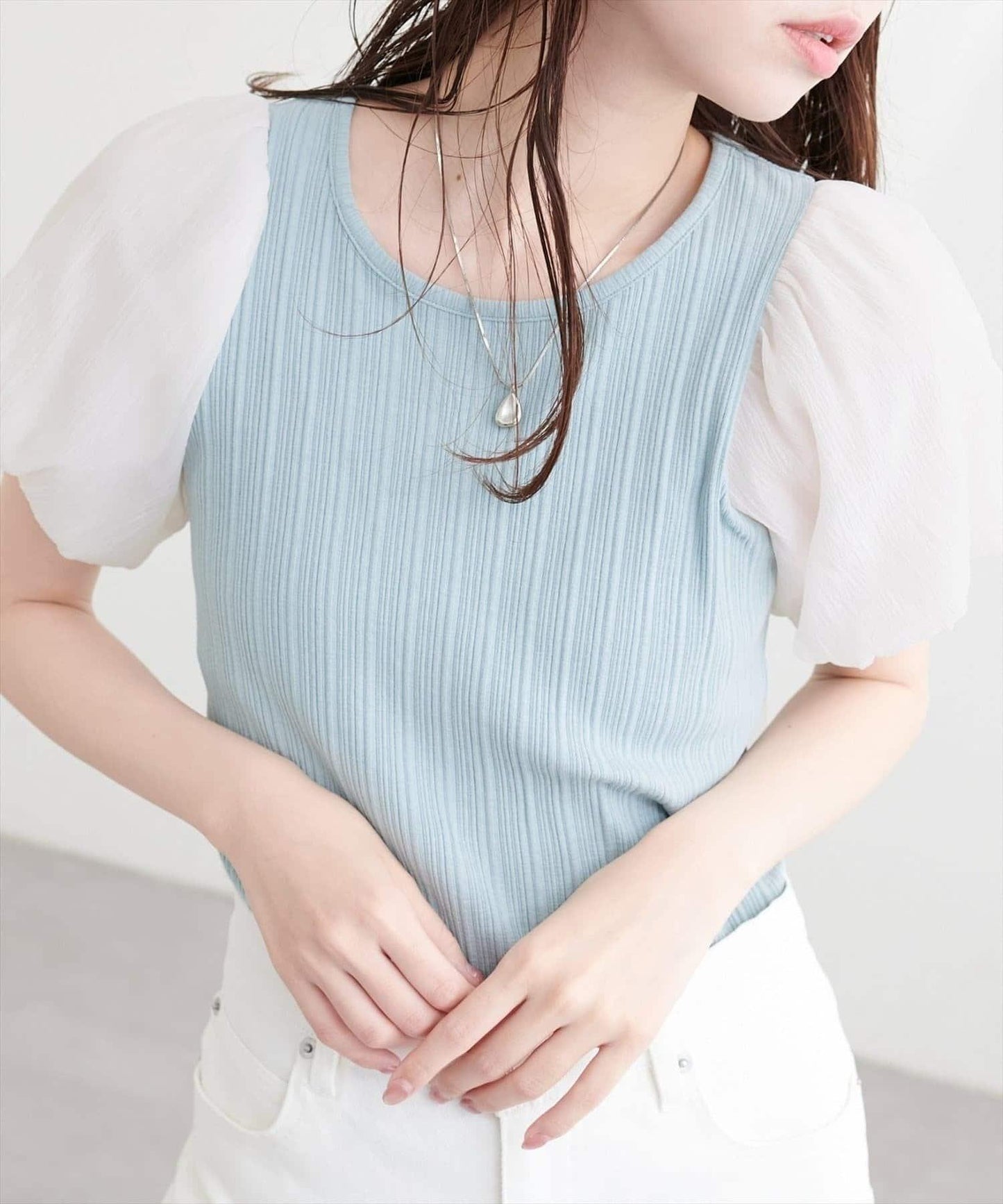 natural couture 透視燈籠袖上衣