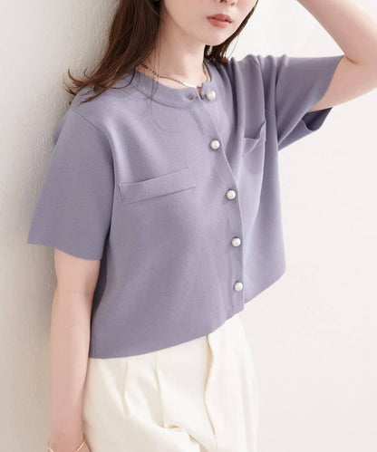 natural couture 珍珠扣短袖針織開衫