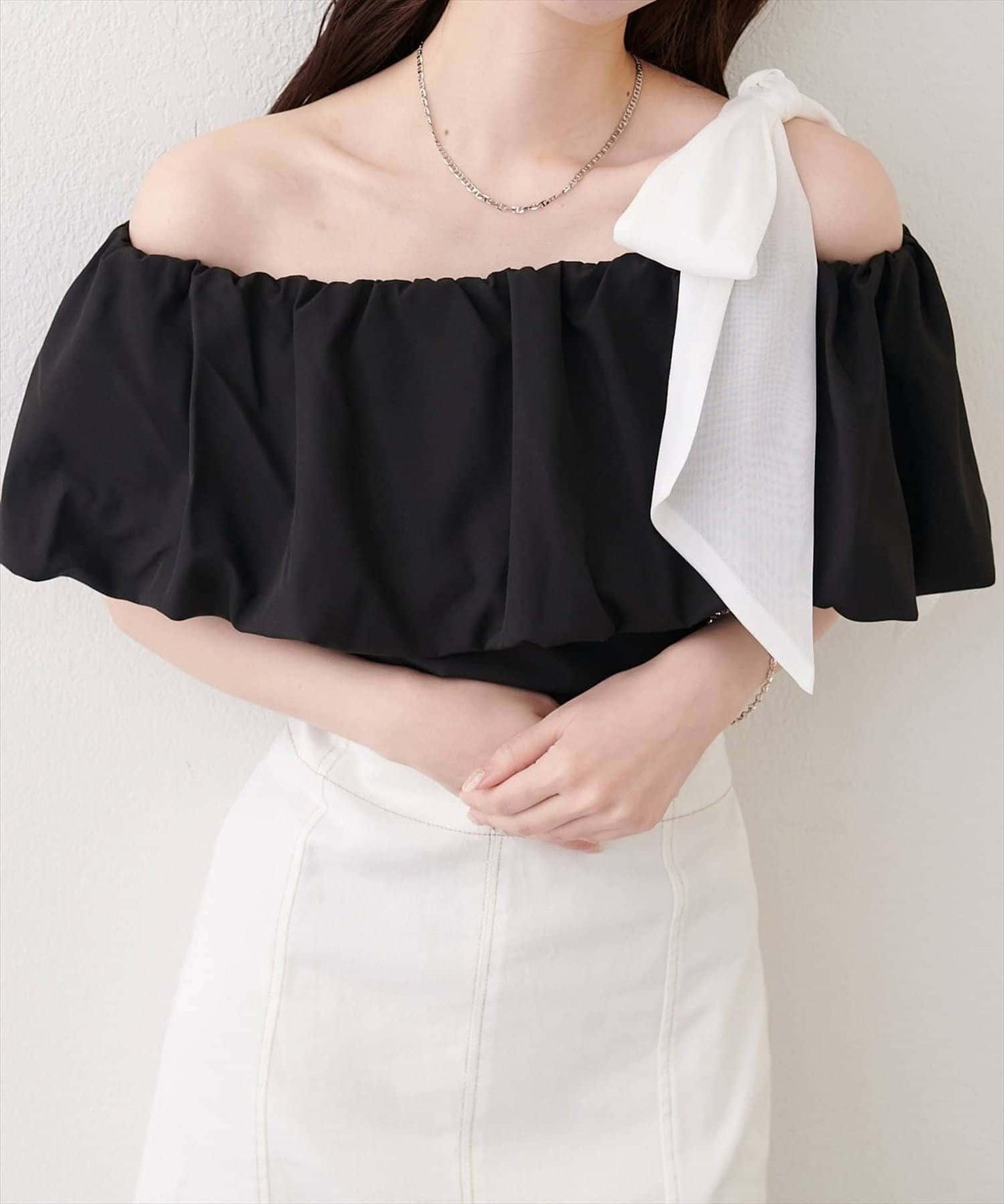 natural couture 多穿法露肩泡泡袖上衣