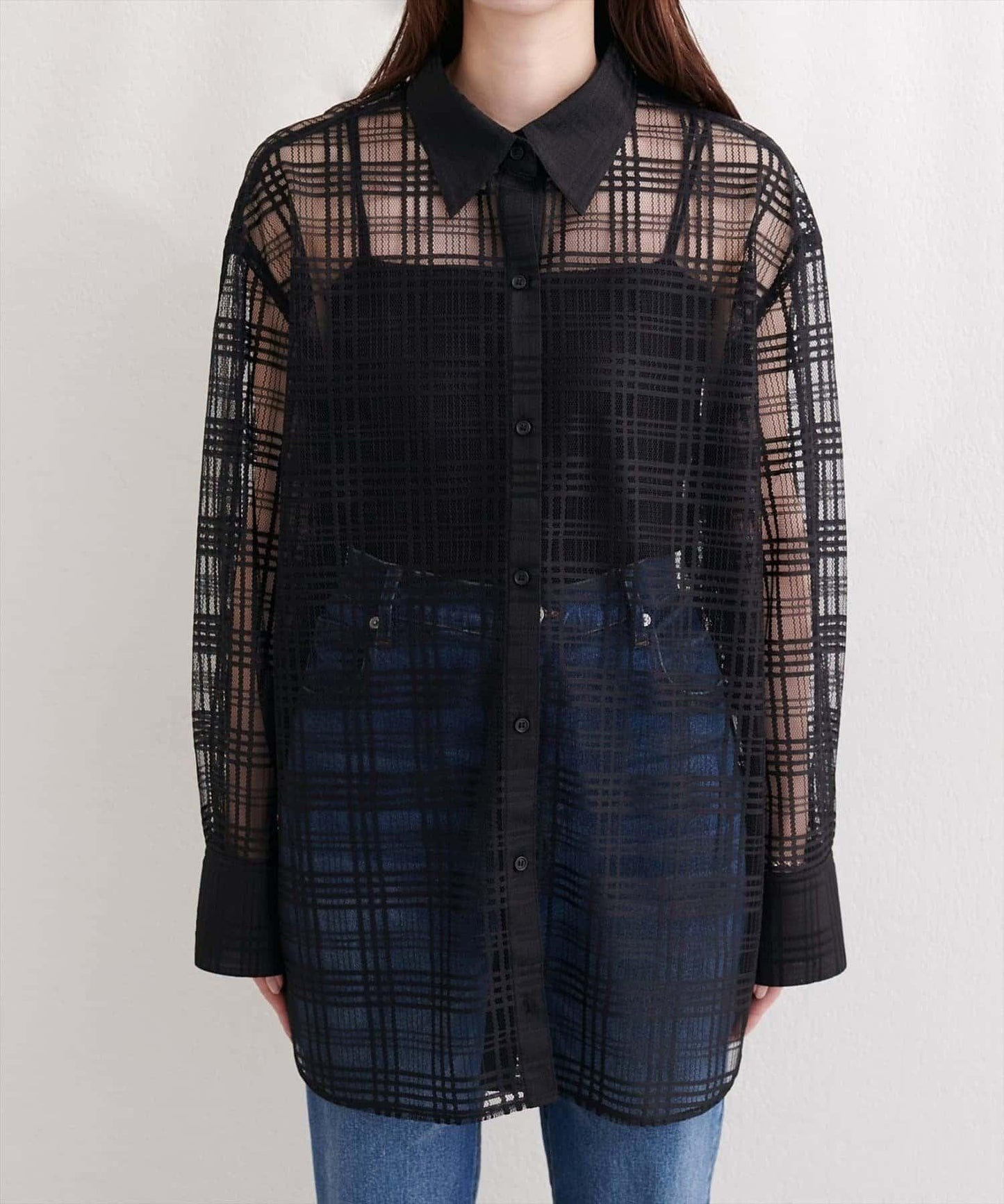 natural couture 透視格紋襯衫