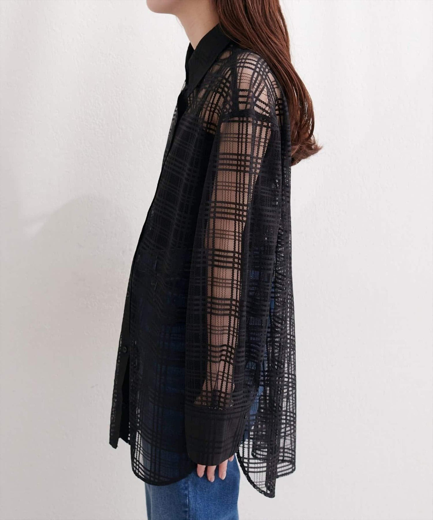natural couture 透視格紋襯衫