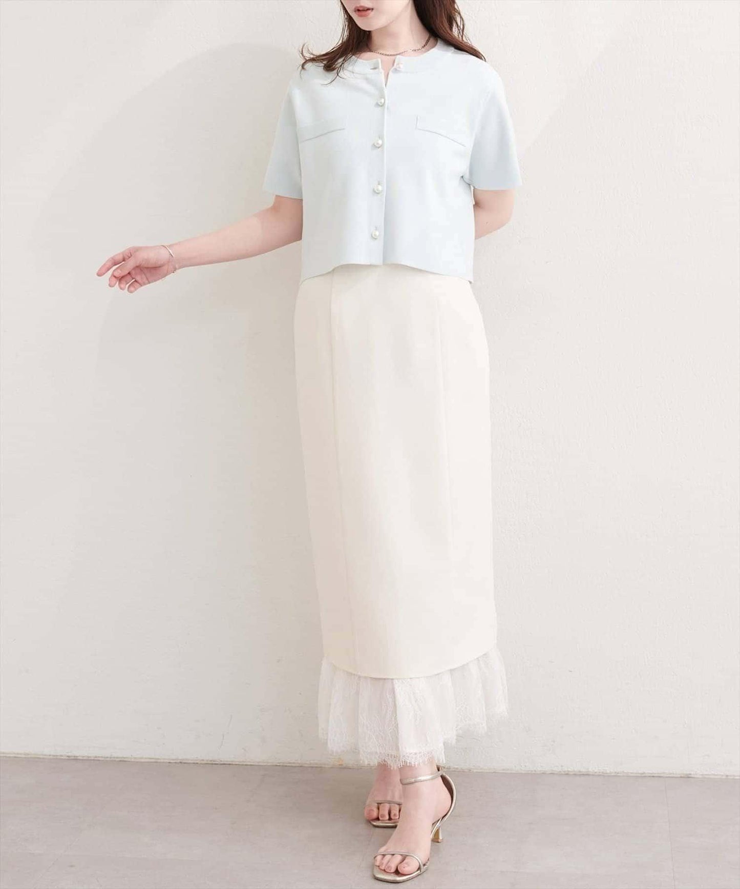 natural couture 珍珠扣短袖針織開衫