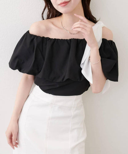natural couture 多穿法露肩泡泡袖上衣