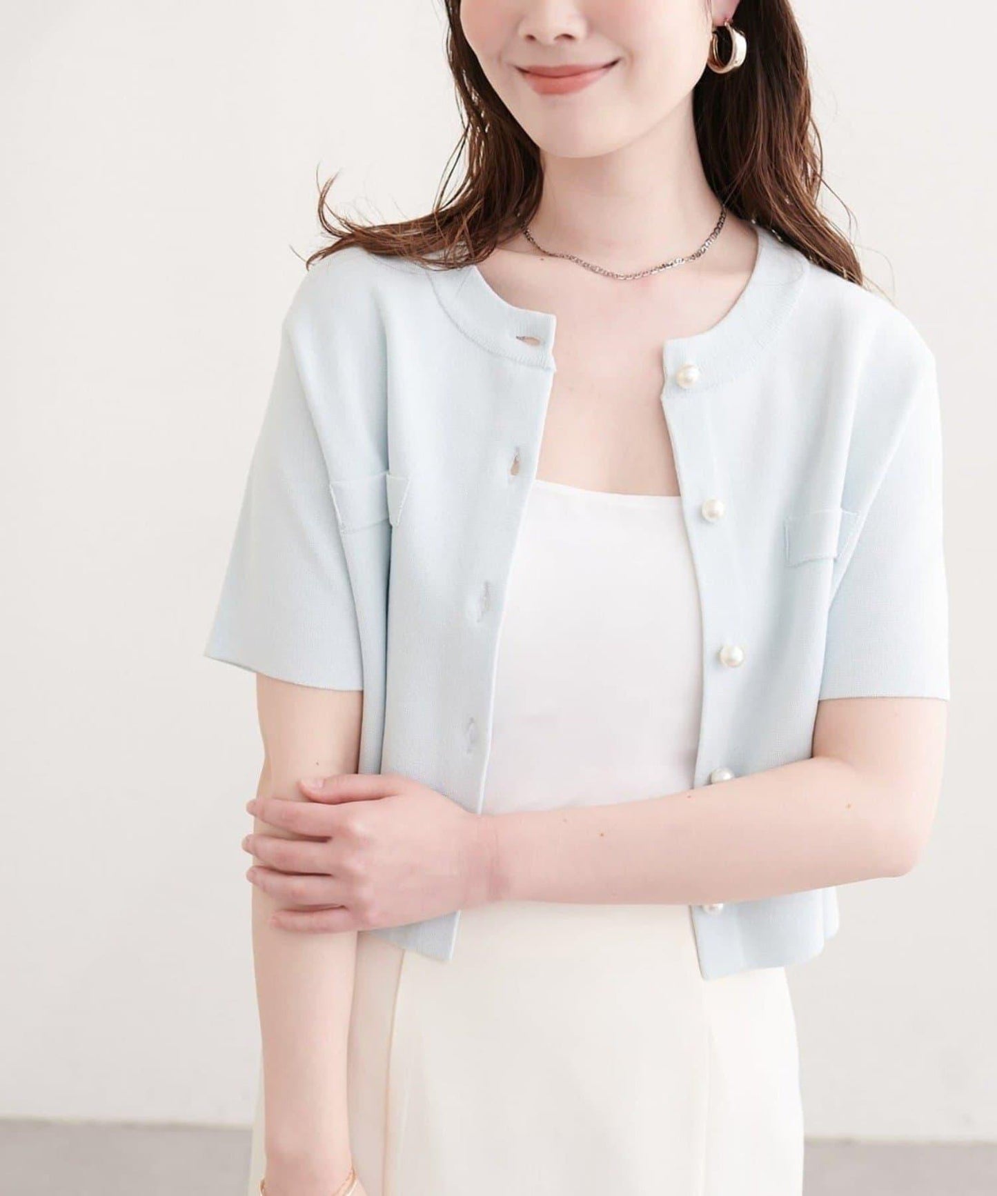 natural couture 珍珠扣短袖針織開衫