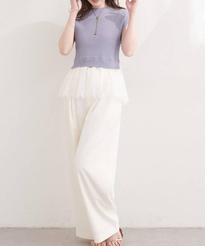 natural couture 蕾絲下襬法式袖針織套頭衫