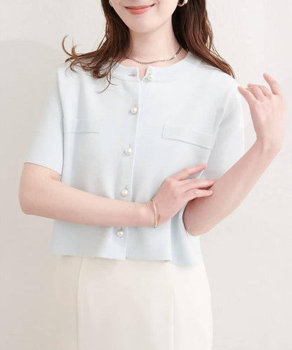 natural couture 珍珠扣短袖針織開衫
