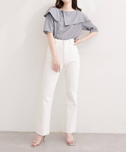 【natural couture】接觸冷感機洗防皺不對稱領上衣