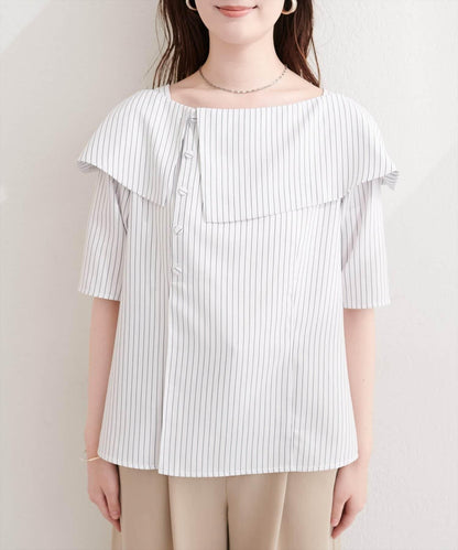 【natural couture】接觸冷感機洗防皺不對稱領上衣