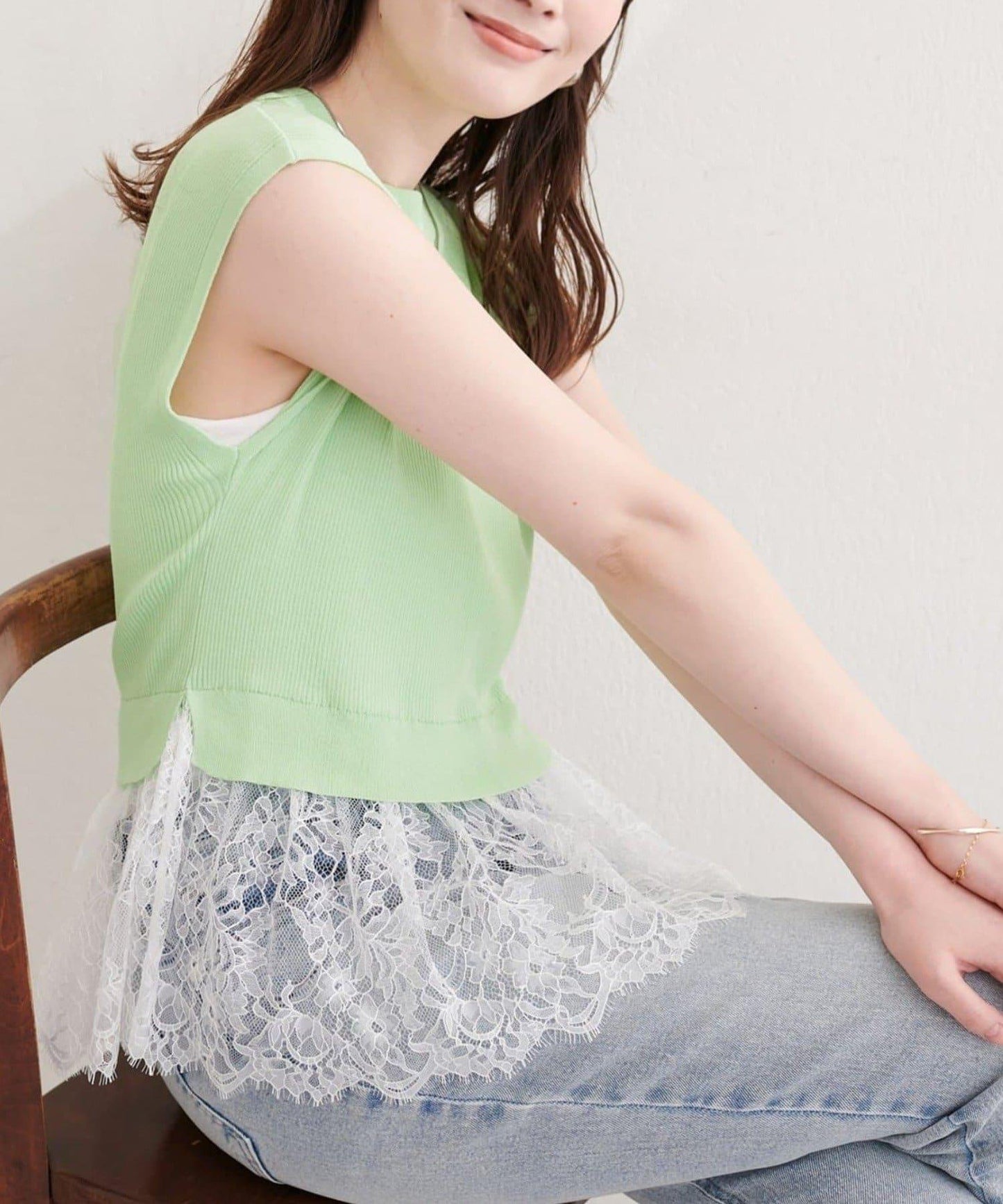 natural couture 蕾絲下襬法式袖針織套頭衫