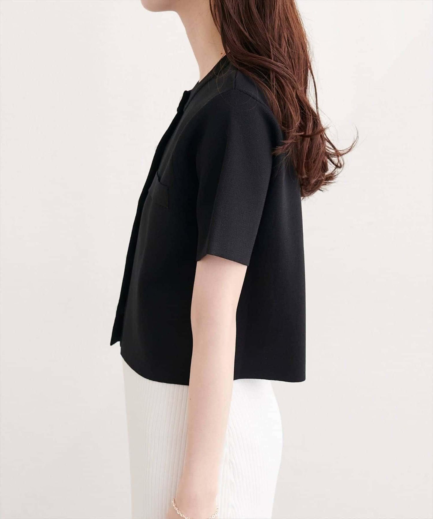natural couture 珍珠扣短袖針織開衫