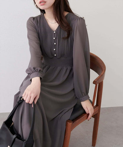 natural couture 腰部抽褶百褶連衣裙