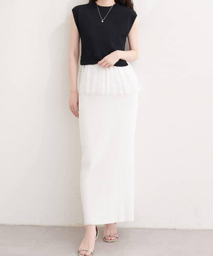 natural couture 蕾絲下襬法式袖針織套頭衫